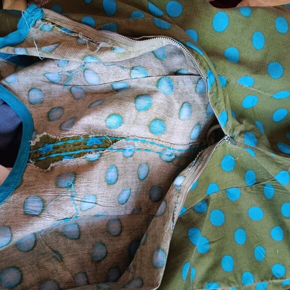 1of1 Medium Women's Romper 1960s Polka Dot Sleeveless Front Pockets Handmade - Picture 8 of 8